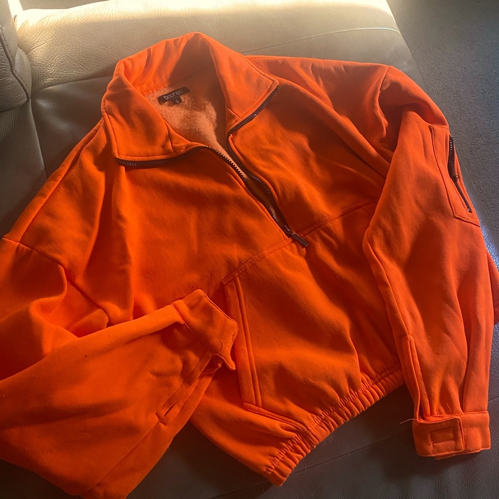 Highlighter ORANGE Crop Sweater, Deep Pockets, Size S